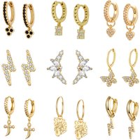 CRMYA Gold silver color Stud Hoop Earrings for Women Cubic Zirconia Drop Earring Chain Circle earrings 20022 women Jewelry