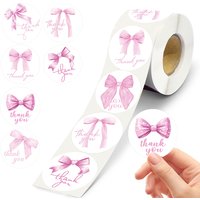 500pcs/roll Pink Bowknot Round Stickers Different Pattern Self-Adhesive Stickers Princess Bow Bakery Stickers Gift Wrapper