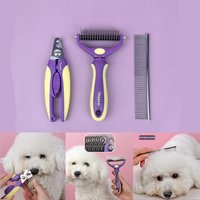 Coupe-ongles avec peigne plat en acier inoxydable pour animaux de compagnie, ensemble de ciseaux de toilettage, coupe-griffes, fournitures pour chats et chiens