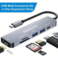 6 in 1 Type-c docking station, support 100WPD fast charge, SD/TF card dual card slot, portable multi-function docking station