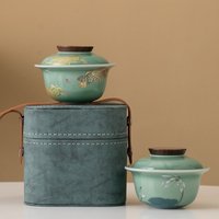 Celadon Gaiwan Travel Tea Set Chinese Style 1 Teapot 3 Cups Portable Gongfu Tea Maker for Home Office Outdoor Gift