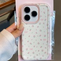 Transparent Pink Little Flowers Soft Case For iPhone 16 14 13 12 11 17 Pro Max Plus Cover For iPhone 16E 15 Pro 17 Air Cases