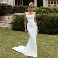 Eightree Simple Mermaid Wedding Dresses Sleeveless Square Collar Bride Dress Boho Beach White Wedding Prom Gowns Custom Size