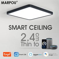 MARPOU Tuya plafonnier LED intelligent Grain de bois App commande vocale Alexa/Google télécommande plafonniers carrés salon