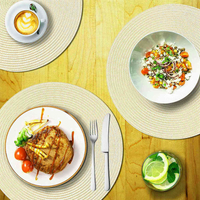 Round Braided Placemats Set of 6 Table Mats for Dining Tables Woven Washable Non-Slip Place Mats 15 Inch(Beige)