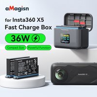 aMagisn Fast Charging Case for Insta360 X5 , 36W Intelligent Real-Time Digital Display Charger for X5 Camera Battery Accessory