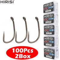 Hirisi 8028 100Pcs PTFE Coated Fish Hook High Carbon Stainless Steel Anti-Rust Sharp Point With Eye for Fishing Accessories