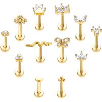 Drperfect 12Pcs Nose Piercing for Women Men Surgical Steel Internally Threaded Labret Lip Piercing Conch Helix Piercing Jewelry