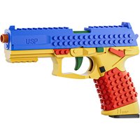 USP Building Block Blaster Automatic Shell Ejection Continuous Fire Toy Gun DIY Assembly Pistol Model with 20 Darts 6 Shells
