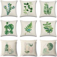 Grüner Blatt-Kissenbezug, schlichter dekorativer Kissenbezug aus Leinen, Heimdekoration, Wohnzimmer-Sofa-Kissenbezug 60 x 60 50 x 50 45 x 45