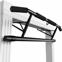 Klimmzugstange, zum Einhängen ohne Bohren, für Heimtraining, Türreck für Pull-ups und Dips, Stahl mit Schaumstoffgriffen, schwarz, Relaxdays