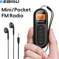 KEBIDU Mini Clip FM Radio Pocket Rechargeable Stereo Radio with LCD Display Wired 3.5mm Headphones For Meetings Tours Running
