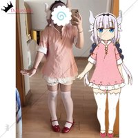 Cosplay Kanna Anime Miss Kobayashi's Dragon Maid Kamui Kanna Pink Costumes Summer Sweet Slim Dress Anime Outfit Accessory Suit