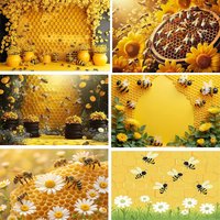 Bee And Sunflower Themed Background Banner Flowers Yellow Honeycomb Honey Children's Party Decoration Supplies Photography Props