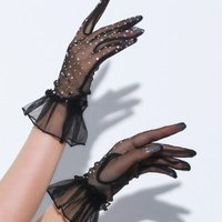 Women Sexy Transparent Shiny Pole Dancing High Stretch Gloves Stage Performance Cosplay Mesh Lolita Elegant Short Ruffle