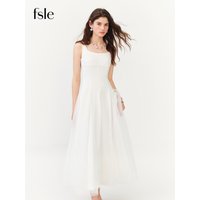 FSLE 2026 Summer Womenโs Square Neck Tulle A-Line Maxi Dress Vest Collar Flowy Long Dress for Romantic Coquette Summer Style