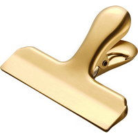 Gold Chip Clips, 3-Inch-Wide Stainless Steel and Brass Notebook T-Clip, Heavy-Duty Food Bag Clamp, Vintage Retro Hinge File