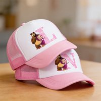 Mashas Bears Baseball Caps Girls Cartoon Letter Initials Summer Breathable Mesh Hat Cute Anime Sunshade Cap Headgear Kids Gift