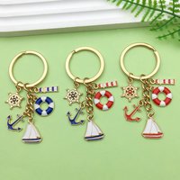1pc Enamel Nautical Theme Keychain, Alloy Sail, Lighthouse, Anchor, Lifebuoy Design Key Ring, For Car Keys, Backpacks, Wallets