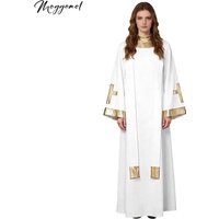 Womens Mens Church Choir Robe Mock Neck Flared Sleeve with Cross Detail Metallic Shiny Gown for Pastor Judge Robe for Halloween