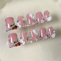 10pcs high-end Sweet princess style, hand-painted three-dimensional carvings, cherries, sparkling pile diamonds handmade fake