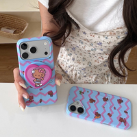 Luxury Ripple Pattern Black Hello Kitty Magnetic Stand Case For iphone 16 15 17 Pro Max Wireless Charge Cute Cartoon Phone Cover