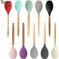 Hot Home Cooking Utensils Silica Gel Scoop Salad Agitator Scoop Wood Handle Pot Cooking Silica Gel Pot Scoop Kitchen Utensils