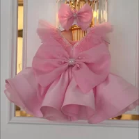 Flower Girl Wedding Dress Sleeveless Bow Princess Birthday Party Dress Kids Pageant Piano Recital Tutu Gown Children Costume