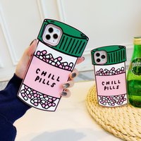 Funny Cartoon Chill Pills Phone Case For iPhone 17 16 15 14 13 12 Pro Max Plus 17 Pro 17 Air Medicine Bottle Soft Silicone Cover