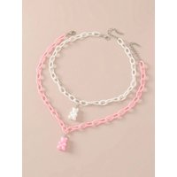2pcs Girls‘ Sweet Bear Pendant Chain Necklace, Cute & Dainty Jewelry for Daily Wear