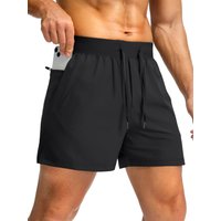 Men's Quick-Dry Athletic Shorts Elastic Waist Drawstring Zip Pocket Split Hem Lightweight Breathable Workout Running Gym Shorts