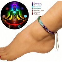1pc Bohemian Style Handmade Natural Stone Chakra Anklet With 7 Stone And Adjustable Double Strands For Women