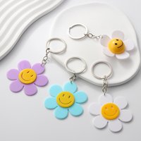 Lovely Acrylic Keychains Smile Face Flowers Plants Key Rings For Women Girls Friendship Gift Handbag Decoration Handmade Jewelry