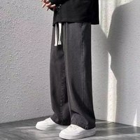 2025 New Korean Men's Casual Long Jeans Classic Man Straight Denim Wide-leg Pants Gyms Solid Color Light Blue Grey Black M-3XL