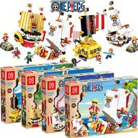 One Piece Thousand Sunny Going Merry Micro-Bausteine 4-in-1 Bauklötze Modell Spielzeug Ornament Piratenschiff Figuren Bausätze Geschenke