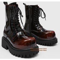 Gradient Colored Patent Leather Men's Boots British Style Side Zipper Boots Trendy Luxury Men's Shoes New In Botas Mujer