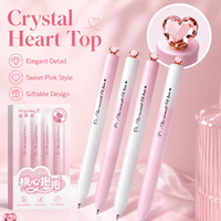 4 cute pink heart shaped twist gel pen sets, black ink pens, suitable for school office stationery, homecoming gifts