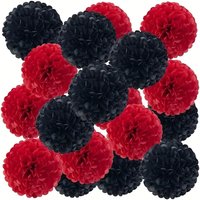 6pcs 3 black and 3red 10inch paper pompom for CASINO party Halloween decoration