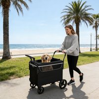 Heavy Duty Dog Pushchair Up To 50kg, Foldable Pet Stroller For Large Injured Senior Dogs, With 360° Wheels & Safety Lead