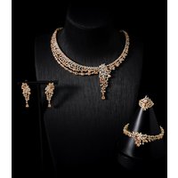 00107 Women's 4pcs Necklace Set Cubic Zirconia Jewelry Set Dubai Necklace Earrings Bracelet Ring for Wedding & Evening Party