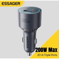 Essager 200W Car Charger Type C Quick Charge QC4.0 PD 100W Fast Charging USB C Car Phone Charger for Macbook iPhone 17 16 Huawei