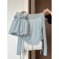 Summer Beautiful Lace Splice Women's Thin Cover up Top Strapless Bouffant Short Skirt Korean Drama Three Piece Set Fashionabl...