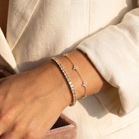 925 Silver Plated Stackable Bracelet Set for Women CZ Tennis and Four Leaf Clover Zircon Bracelet Stacked Wrist Jewelry Gift