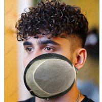 15mm Curly Hairpiece Male Hair Prosthesis Sweatproof Toupee Indian Human Hair Male Wig Mono Poly Toupet Exhuast Systems Men Wig