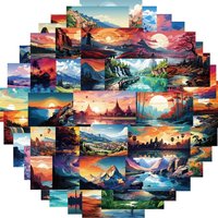 50PCS Landscape Oil Painting Waterproof Graffiti Stickers for Helmet Bicycle Hand Account Pencil Case Decals