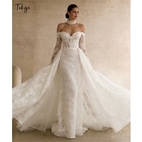 Tokyo Customized White Lace Mermaid Wedding Dress Off the Shoulder Long Sleeve Bridal Gown Detachable Train Wedding Gown 2026