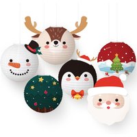 6-piece Christmas paper lantern set DIY Christmas decoration with lanterns with cartoon snowman and Santa Claus pattern