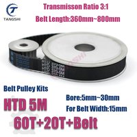 HTD5M Timing Pulley Kit 60 Teeth 20 Teeth 1:3 Reduction Ratio Width 15mm Arc Synchronous Belt Optional Kit Combination 5M 60T 20