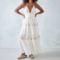 Bohemian Beach Long Dress for Women 2024 Summer V Neck Backless Halter Birthday Party Vestidos De Mujer