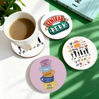 F-Friends Central Perk Pattern Art Coasters Round Wooden Heat Resistant Non-Slip Home Decor Gift Multifunctional